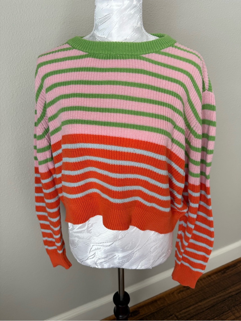 Cotton On Striped Crewneck Sweater in Pink, Green & Orange